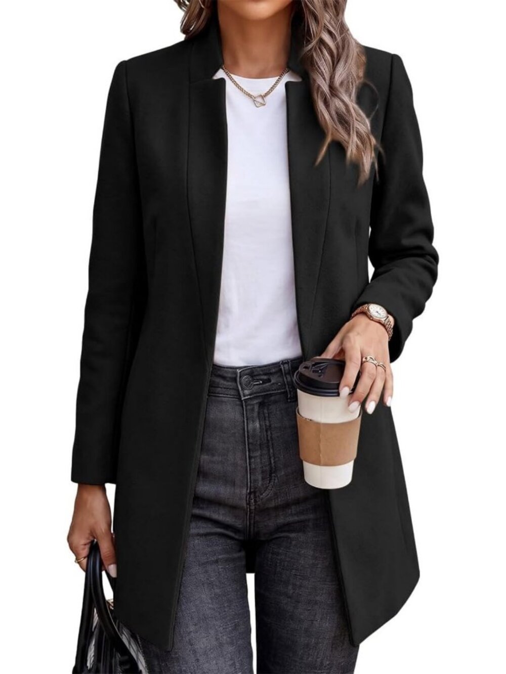 Cozy Women's Long Wool Blazer Jacket - Fall Winter Peacoat with Pockets